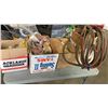 Image 1 : 3 BOXES OF COVERALLS, GAS CONNECTORS, WELDING CONTROLLERS, FACE SHIELD PARTS, OXY ACETYLENE HOSE