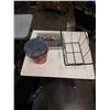 Image 1 : WIRE BASKET WITH ICE BUCKETS AND IRON WORKERS TIN SIGN