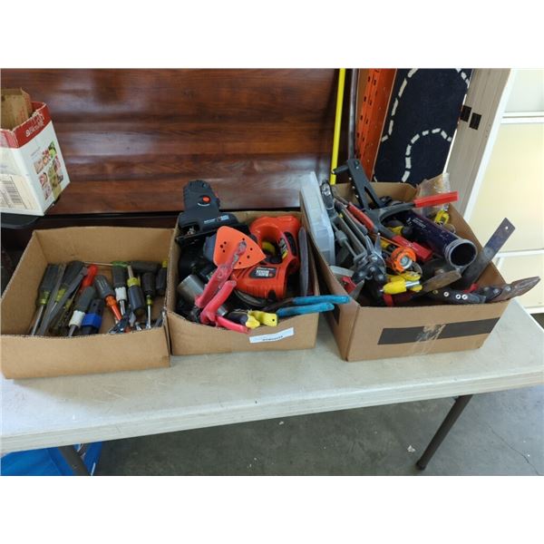 3 BOXES OF TOOLS  AND SHOP SUPPLIES