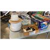 Image 1 : BOX, TRAY, 2 PAIL AND 2 SPOOLS OF SHOP SUPPLIES, HOSE, ELECTRICAL CABLE, WELDING ACCESSORIES, PIPE W