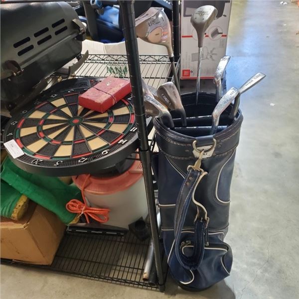 BAG OF RH GOLF CLUBS AND ELECTRONIC DARTBOARD WITH DARTS WORKING