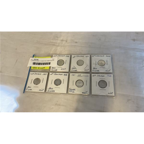 7 CANADIAN MINT CONDITION 1960'S SILVER DIMES 1962-1968 .800 SILVER