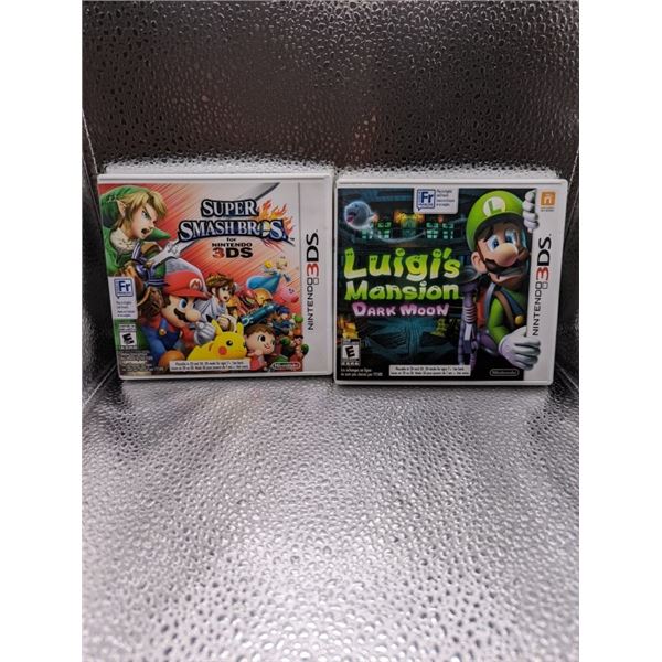 2  AS NEW NINTENDO 3DS GAMES RETAIL $110 LUIGIS MANSION DARK MOON AND SUPER MARIO SMASH BROS