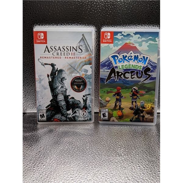 2 AS NEW NINTENDO SWITCH GAMES RETAIL $120 POKEMON LEGENDS ARCEUS AND ASSASSINS CREED III REMASTERED