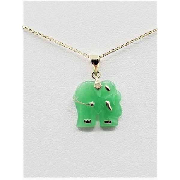 14KT. YELLOW GOLD 12.75MM X 12.85MM NATURAL JADEITE "ELEPHANT" PENDANT WITH STERLING SILVER CHAIN, 4