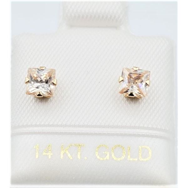 14KT. YELLOW GOLD 4MM SYNTHETIC YELLOW TOPAZ EARRINGS, 0.84CTS, W/A $500.00