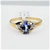 Image 1 : 10KT. YELLOW GOLD 5.75MM X 4MM NATURAL TANZANITE (0.50CTS) & DIAMOND 0.02CTS) RING, RETAIL $700.00, 