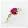 Image 3 : 10KT. YELLOW GOLD 5.6MM X 6MM NATURAL ENHANCED RUBY (0.65CTS) & DIAMOND (0.04CTS) HEART RING, W/A $1
