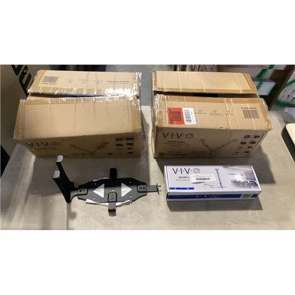 TWO VIVO PNEUMATIC ARM DUAL MONITOR DESK MOUNT, AND WHITE PROJECTOR CEILING MOUNT - MODELS MOUNT-VP0