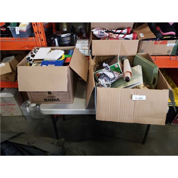 2 BOXES OF ESTATE GOODS, POLAROID CAMERA, BIKE HELMET, ETC