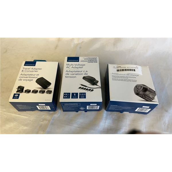 3 INSIGNIA  ADAPTERS - MULTI-VOLTAGE AC ADAPTER, 2 TRAVEL ADAPTERS