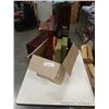 Image 1 : BOX OF MARBLE SERVING PLATTER, CEDAR STUDIOS CANVAS, STONE CHESS TRAY AND 5 GALLON MERLOT BOTTLE LIV