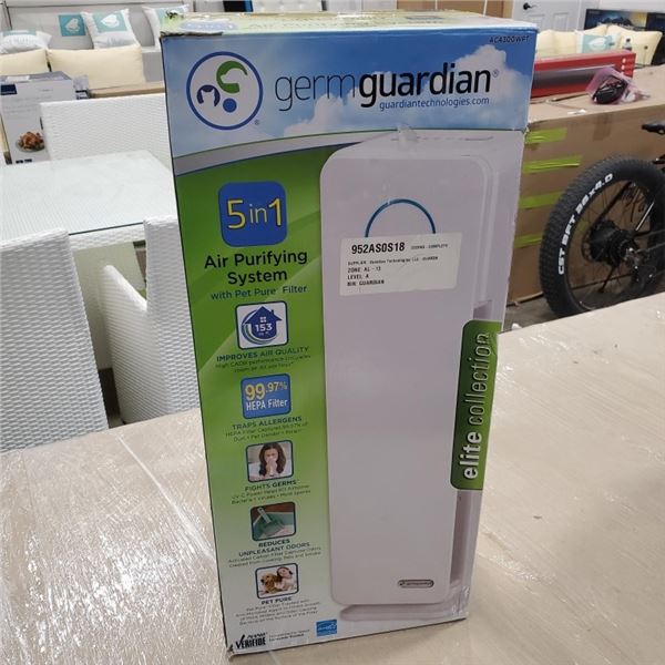 GERM GUARDIAN 5 IN 1 AIR PURIFYING SYSTEM TESTED ABND WORKING, RETAIL $169