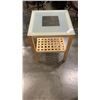 Image 1 : GLASSTOP SIDE TABLE WITH RATTAN SHELF