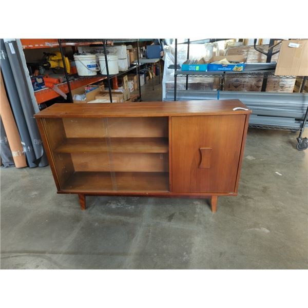 MID CENTURY TEAK GLASS DOOR CABINET