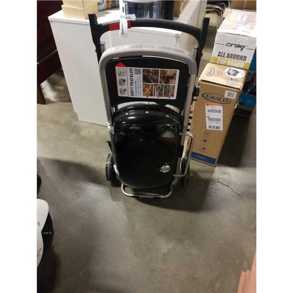 WEBER TRAVELER ONE HANDED SETUP AND FOLD PROPANE BBQ, RETAIL $499