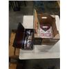 Image 1 : BOX OF 25 ASSORTED COMICS 4 RECORDS, MOODY BLUES AND MORE WITH SMALL CASE OF COLLECTIBLE FLASK, LIGH