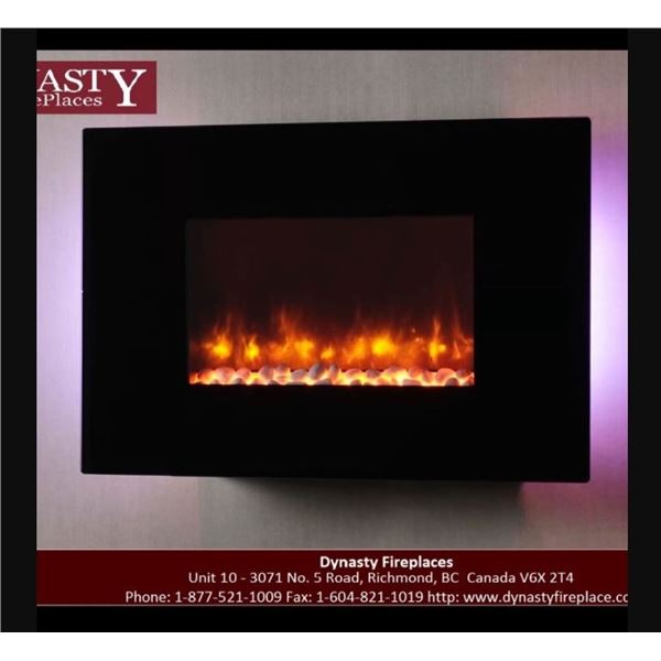 NEW DYNASTY WALL MOUNTED ELECTRIC FIREPLACE, LED BACK LIGHT, REMOTE, 120V/1500W, HEATS UP TO 400SQ/F