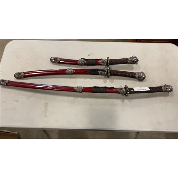 3 DECORATIVE SWORDS WITH SCABBORDS