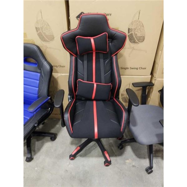 BRASSEX RED AND BLACK GAS LIFT GAMING CHAIR, RETAIL $229