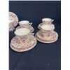 Image 2 : Beautiful Vintage " Rosemary" 21 Piece Chintz Tea Set- 6 Trios ( 6 Cups, 6 Saucers, 6 Plates) Crean 