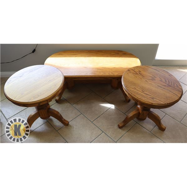 3PC MATCHING WOOD COFFEE TABLE AND END