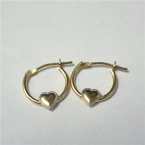 14K YELLOW GOLD HEART MINI HOOP EARRINGS