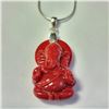 Image 1 : SILVER  POLYMERIZED CORAL 16" GANESH NECKLACE