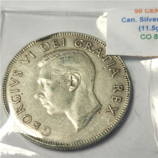 SILVER CANADIAN 50CENT 11.5G YEAR OF 1951 COIN