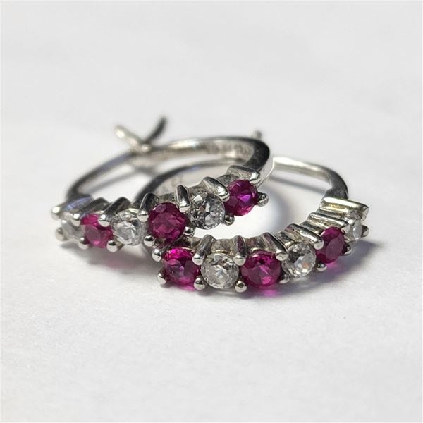 SILVER CREATED RUBY EARRINGS