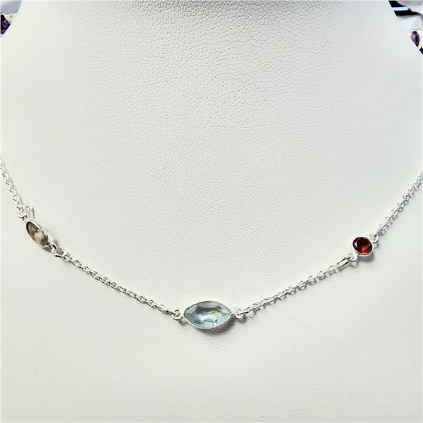 SILVER GENUINE MULTI GEMSTONE 18" NECKLACE