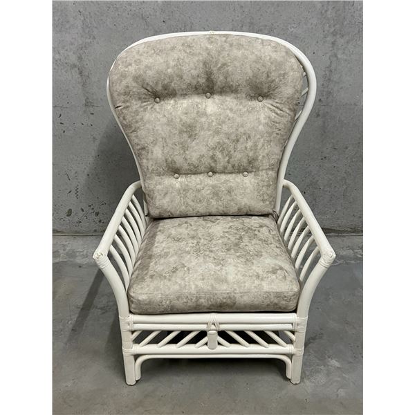 Vintage White Rattan High Back Chair by Brown Jordan