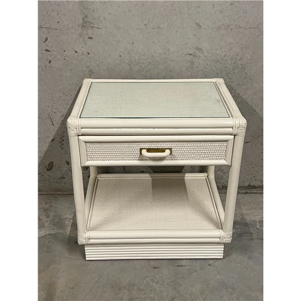 Vintage White Rattan Side Table by Brown Jordan (approx: 22x17" & 23.5"T)