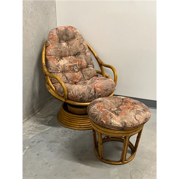 Vintage Rattan Swivel Rocker & Ottoman
