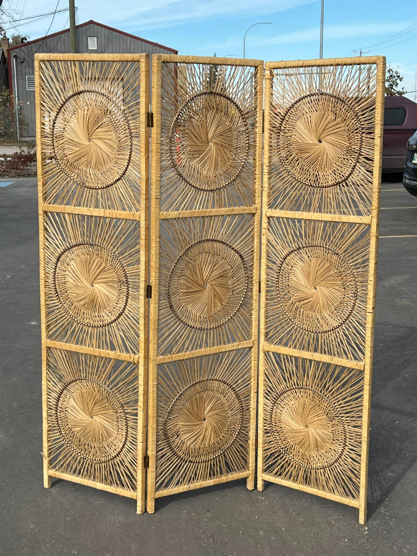 Vintage Wicker 3 Panel Folding Room Divider / Screen (approx 6' tall