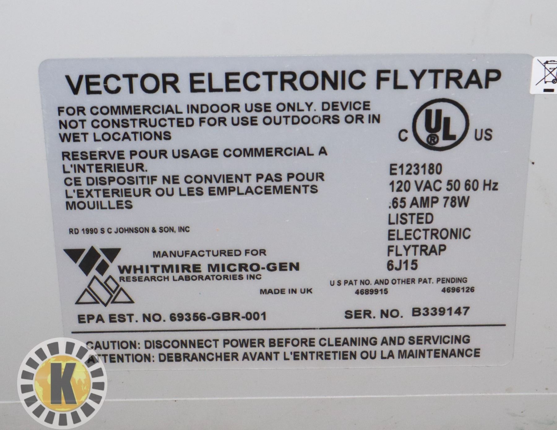 VECTOR SYSTEM ELECTRONIC FLY TRAP