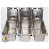 Image 1 : LOT OF 3 X 1/3 STAINLESS INSERT 6" DEEP /W 3 LIDS