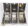 Image 1 : LOT OF 3 X 1/3 STAINLESS INSERT 6" DEEP /W 3 LIDS