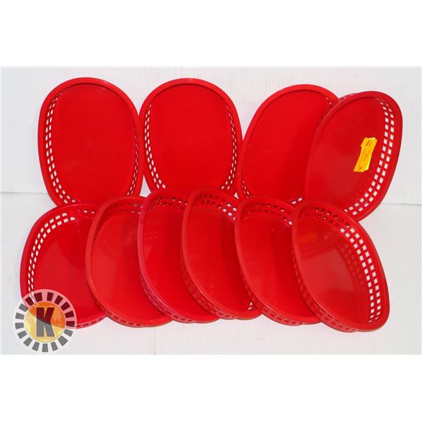 LOT OF 10 RED OVAL PLASTIC SERVING TRAY