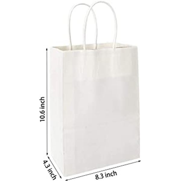 NEW 50 PACK OF YIDENNEK GIFT BAGS, WHITE, HANDLES