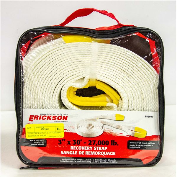 NEW ERICKSON 3" X 30' 27,000LBS RECOVERY STRAP