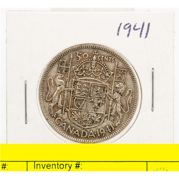 1941 CANADIAN SILVER HALF DOLLAR