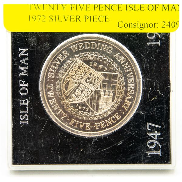TWENTY FIVE PENCE ISLE OF MAN 1972 SILVER PIECE