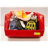 Image 1 : LARGE RED BIN OF GLOVES, SAFETY GLASSES AND MISC