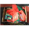 Image 1 : BOX OF CHRISTMAS ORNAMENTS/ TREE SKIRT