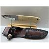 Image 2 : Custom Handmade Sire knife with Traven Scrimshaw whitetail deer on mastodon ivory handles