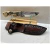 Image 4 : Custom Handmade Sire knife with Traven Scrimshaw whitetail deer on mastodon ivory handles