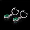 Image 2 : 2.36 ctw Emerald and 0.37 ctw Diamond Dangle Platinum Earrings