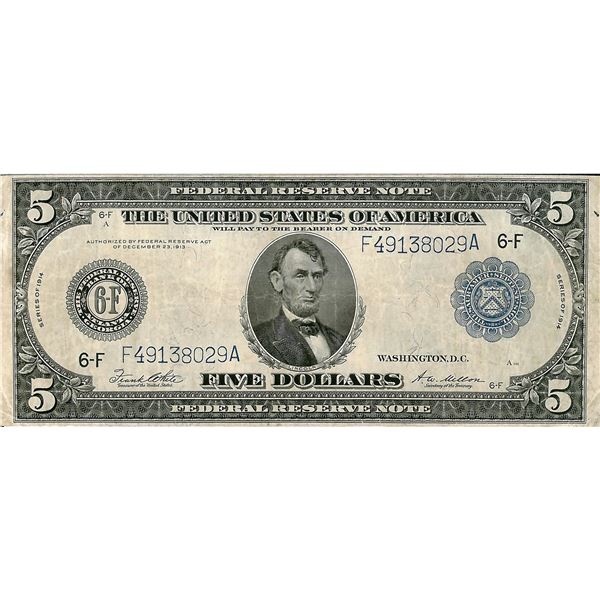 1914 $5 Federal Reserve Bank Note