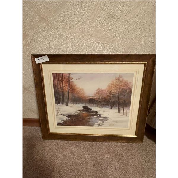 Ruane Mannino Winter Scene Deer at Brook 23 x 19